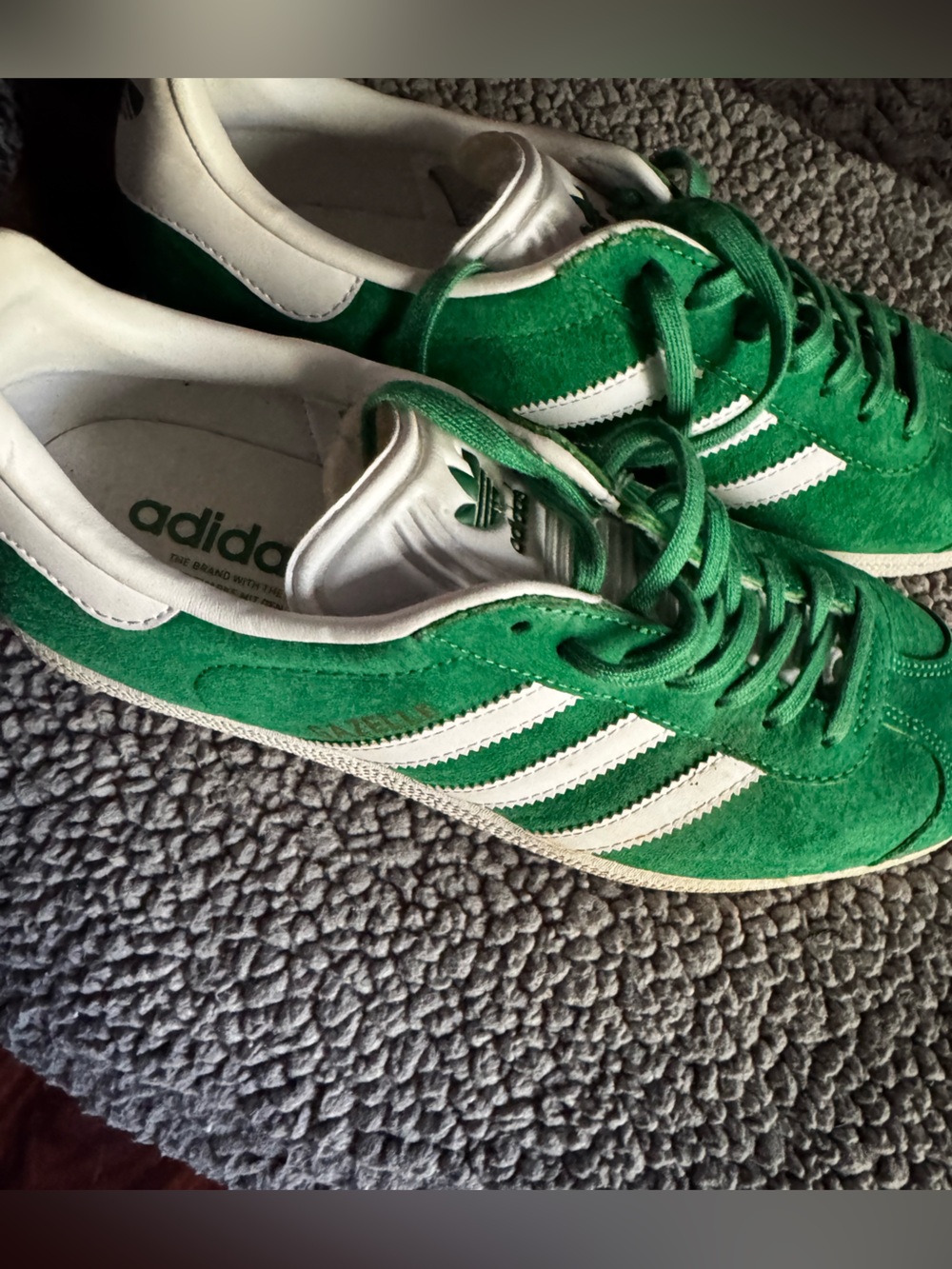 adidas Gazelle Green Suede Sneakers with White Stripes